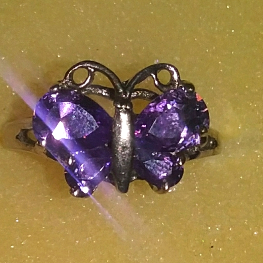 Genuine  Tanzanite  Butterfly 14k White & platinum Ring U.S. Size 8